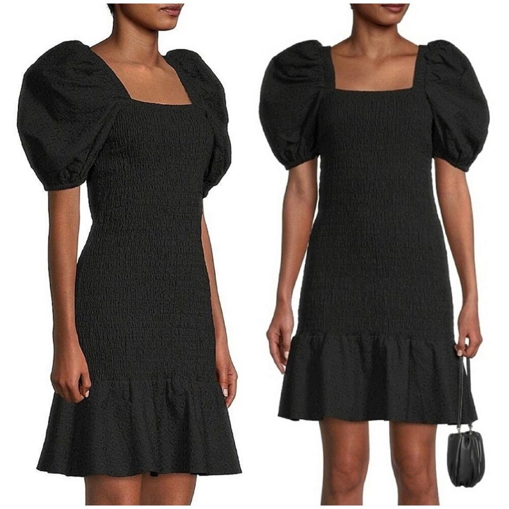 Rachel Parcell NWOT Smocked Puff Sleeve 100% Cotton Eyelet Black Dress Flirty XL
